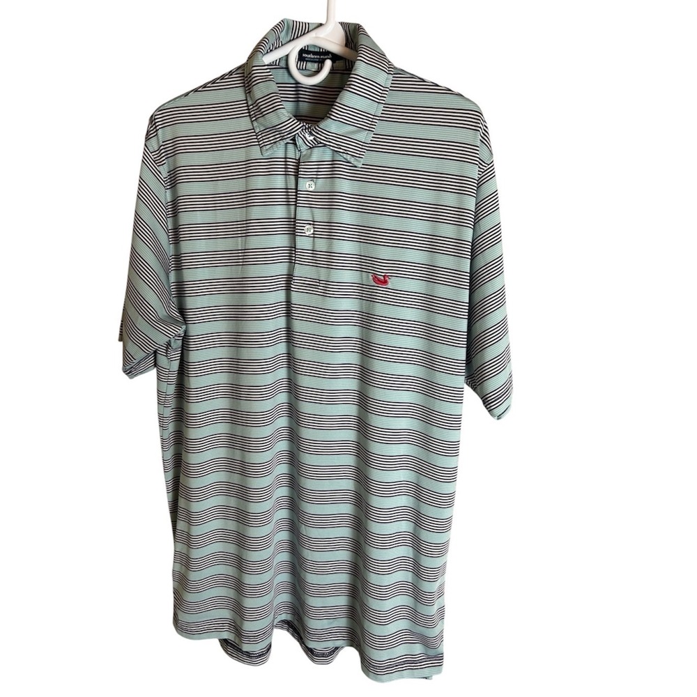Southern Marsh Polo Shirt Mens L Teal Striped Short Sleeve Performance